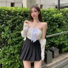 Long-sleeve Cardigan / Ribbon Tube Top / Pleated Skirt