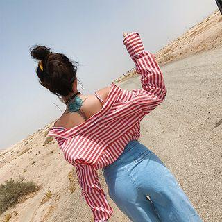Long-sleeve Stripe Strap Shirt