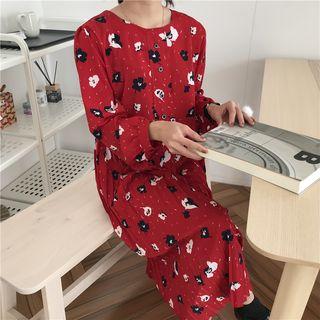 Floral Print Long Sleeve Pleated Midi Dress