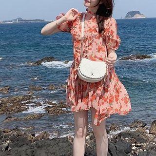 Floral Elbow-sleeve A-line Dress As Shown In Figure - One Size