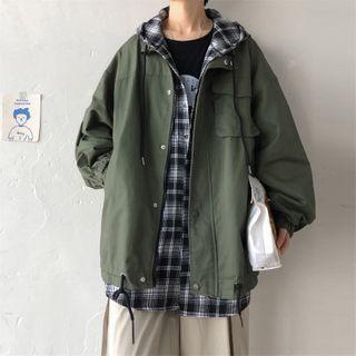Mock Two Piece Cargo Zipped Hooded Jacket