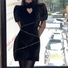 Heart Cutout Mini Bodycon Dress Black - One Size