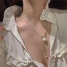 Faux Pearl Flower Necklace White Flower - Gold - One Size