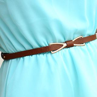 Bow-accent Faux-leather Slim Belt Brown - One Size