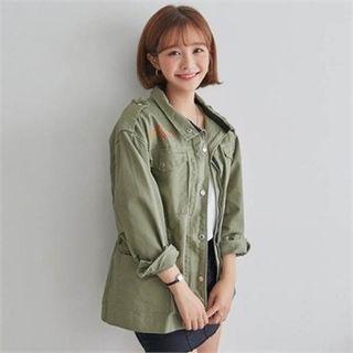 Letter-embroidered Printed Military Jacket