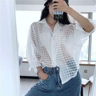 Long-sleeve Plaid Sheer Shirt
