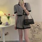 Short-sleeve Houndstooth Crop Shirt / Shorts