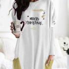 Long-sleeve Christmas Print Shift Dress