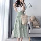 Set Of 2: Balloon-sleeve Top + Floral Midi Skirt