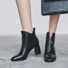 Chunky-heel Zip Front Genuine Leather Ankle Boots