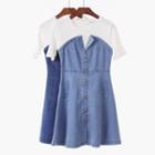 Mock Two Piece Buttoned Denim Dress