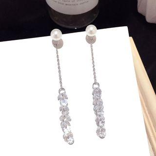 Faux Pearl Faux Crystal Dangle Earring Gold Silver Earring - One Size