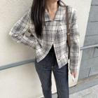 Long-sleeve Plaid Tweed Jacket As Shown In Figure - One Size