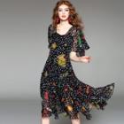 Short-sleeve Ruffle Silk Printed Dress
