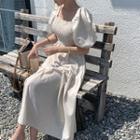 Puff-sleeve Smocked-panel Maxi Dress