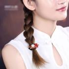 Flower Faux Gemstone Hair Tie Black & Gold & Orange Red - One Size