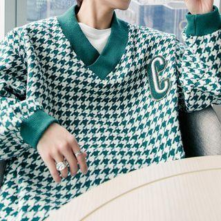 Lettering Houndstooth Sweatshirt