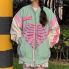 Heart Print Zip-up Baseball Jacket