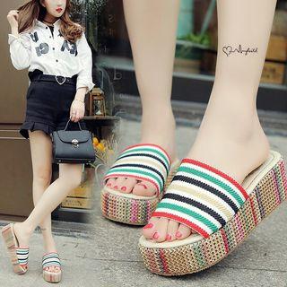 Platform Striped Slide Sandals