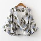 Set: Leaf Print Blouse + Camisole Camisole - White - One Size / Blouse - Green & White - One Size