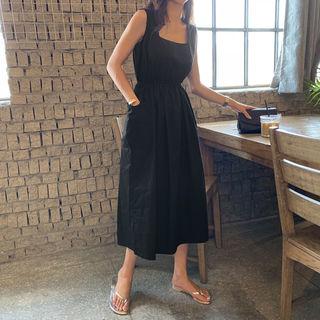 Gathered Long Pinafore Dress