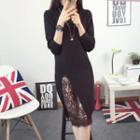 Long-sleeve Lace Hem Knit Dress