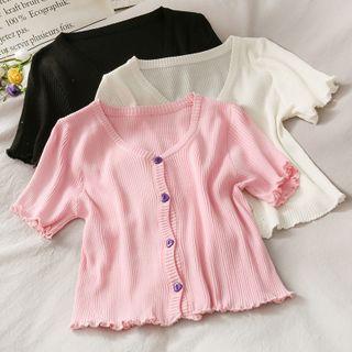 Ruffled-edge Button-down Light Knit Top
