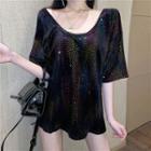 Off-shoulder Sequined Loose-fit Top As Shown In Figure - One Size