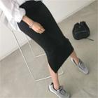 Slit-hem Knit Midi Pencil Skirt