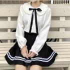 Long-sleeve Blouse / Mini Pleated Skirt