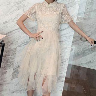 Short-sleeve Mini Mesh Layered Qipao