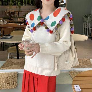 Sailor Collar Pom Pom Accent Sweater