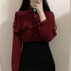 Long-sleeve Ruffled Blouse With Brooch