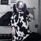 Cow Print Oversize Elbow-sleeve T-shirt Milk - One Size
