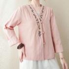 Frog-button Embroidered Blouse