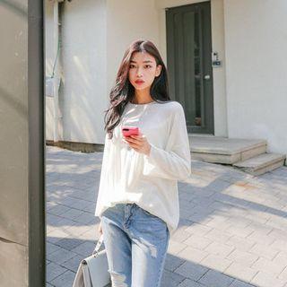 Long-sleeve Drop-shoulder Ribbed T-shirt