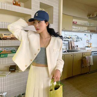 Hidden-button Crop Jacket