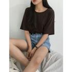 U-neck Elbow-sleeve Colored T-shirt