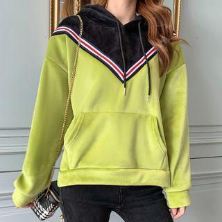 Hooded Long-sleeve Color Block Striped Sweatshirt