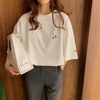 Short-sleeve Round Neck Cartoon Embroidered T-shirt