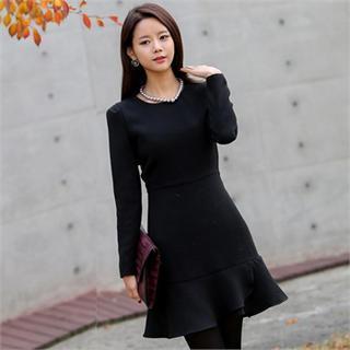 Zip-back Ruffle-hem Dress