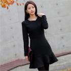 Zip-back Ruffle-hem Dress