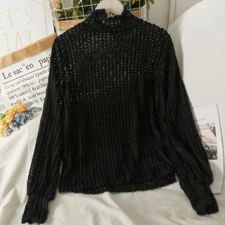 High-neck Slim-fit Lace Blouse
