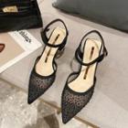 Mesh Panel Ankle-strap Pointy-toe High-heel Sandals