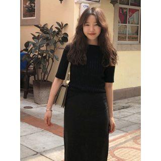 Square-neck Ribbed Knit Top