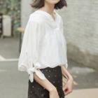 Perforated V-neck Elbow Sleeve Blouse