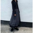 Plain Single-breasted Blazer / Sleeveless Mesh Midi A-line Dress