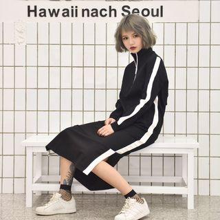 Long-sleeve Contrast Trim Dress