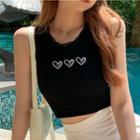 Heart Embroidered Lace-trim Tank Top