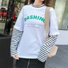 Long-sleeve Lettering Mock Two-piece T-shirt